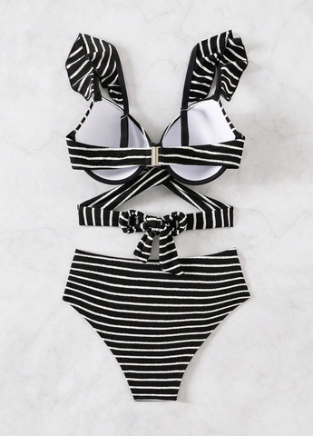 Чорно-білий літній купальник (ліф, трусики) роздільний, балконет SHEIN