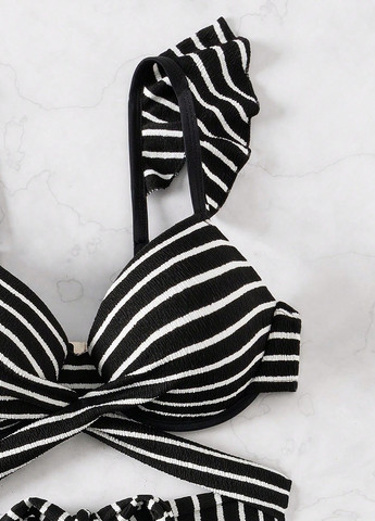 Чорно-білий літній купальник (ліф, трусики) роздільний, балконет SHEIN