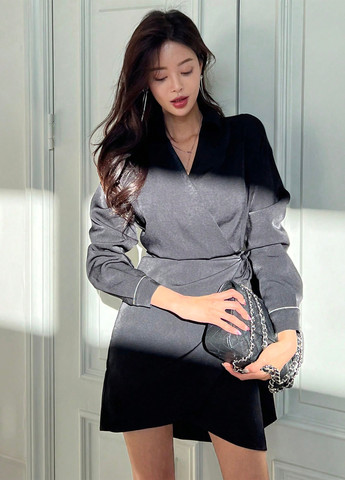 Чорна кежуал сукня на запах SHEIN однотонна