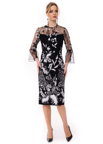 Черно-белое коктейльное платье футляр Iren Klairie с цветочным принтом
