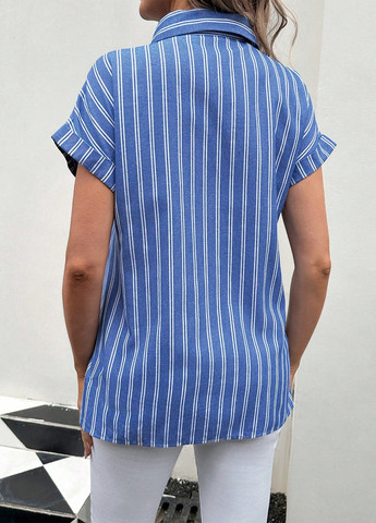 Синяя классическая, кэжуал рубашка в полоску SHEIN