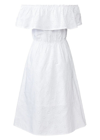 Белое кэжуал платье с открытыми плечами, а-силуэт Esmara однотонное