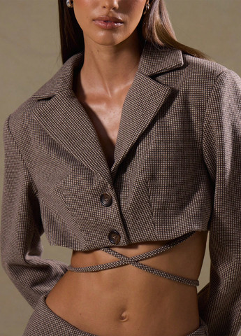 Коричневый женский жакет SHEIN в клеточку - демисезонный