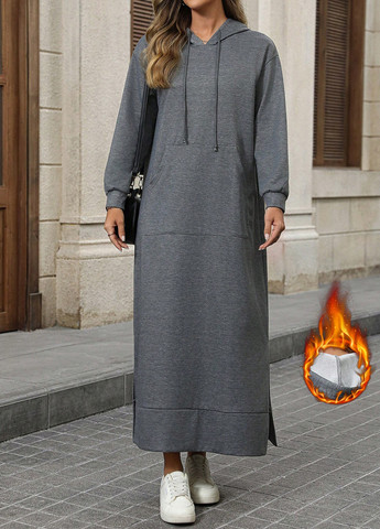 Темно-серое спортивное, кэжуал платье платье-худи SHEIN меланжевое