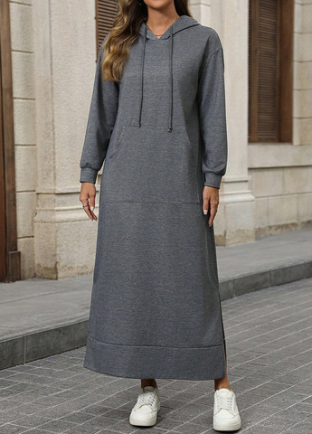Темно-серое спортивное, кэжуал платье платье-худи SHEIN меланжевое