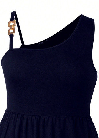 Темно-синя вечірня сукня кльош SHEIN однотонна