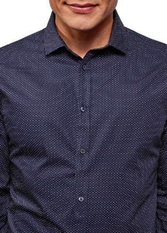 Синяя классическая рубашка в горошек Oodji с длинным рукавом