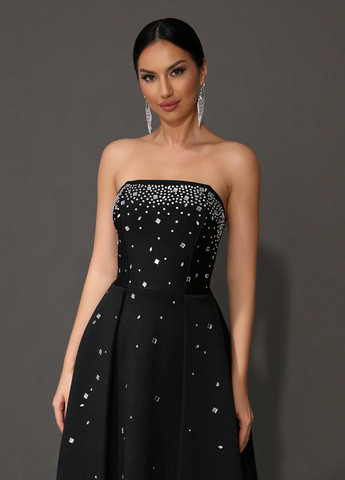 Черное вечернее платье бандо SHEIN однотонное