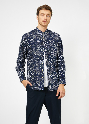 Темно-синяя кэжуал рубашка с абстрактным узором KOTON