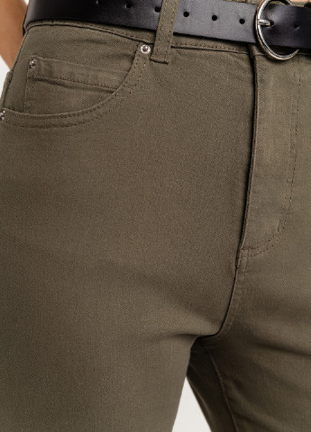 Хаки джинсовые демисезонные укороченные, зауженные брюки befree