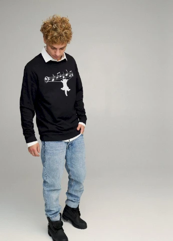 Чорний свитшот мужской oversize /no flis/ YAPPI малюнок (254557650)