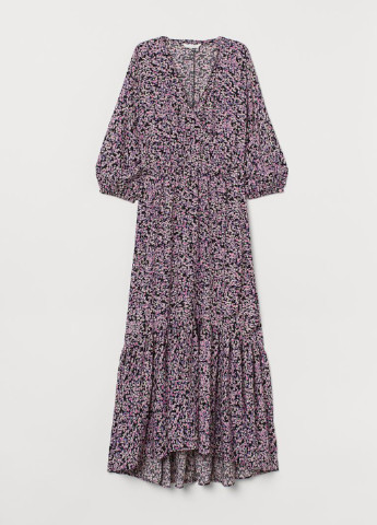 Сиреневое кэжуал платье клеш H&M с цветочным принтом