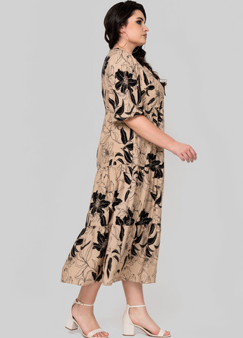 Темно-бежева кежуал сукня а-силует A'll Posa з квітковим принтом