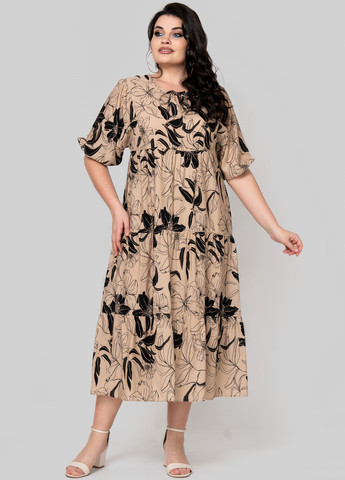 Темно-бежева кежуал сукня а-силует A'll Posa з квітковим принтом