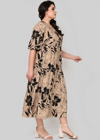Темно-бежева кежуал сукня а-силует A'll Posa з квітковим принтом