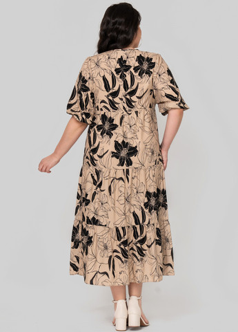 Темно-бежева кежуал сукня а-силует A'll Posa з квітковим принтом