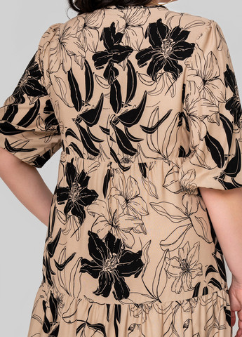 Темно-бежева кежуал сукня а-силует A'll Posa з квітковим принтом