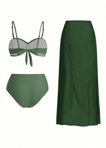 Зеленый летний комплект (лиф, трусики, юбка) раздельный, бандо SHEIN