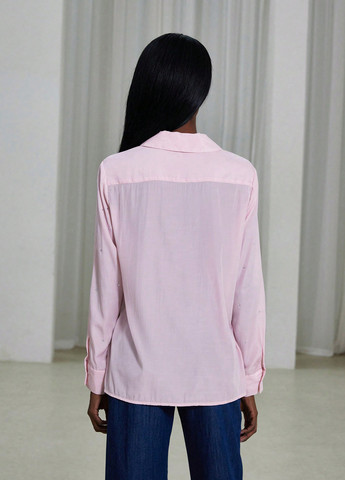 Светло-розовая праздничный, кэжуал рубашка однотонная SHEIN