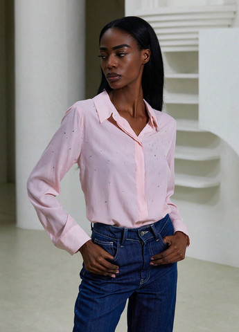 Светло-розовая праздничный, кэжуал рубашка однотонная SHEIN
