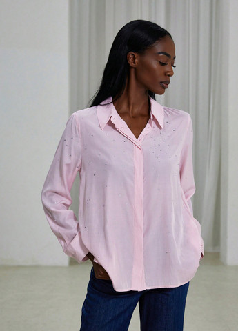 Светло-розовая праздничный, кэжуал рубашка однотонная SHEIN