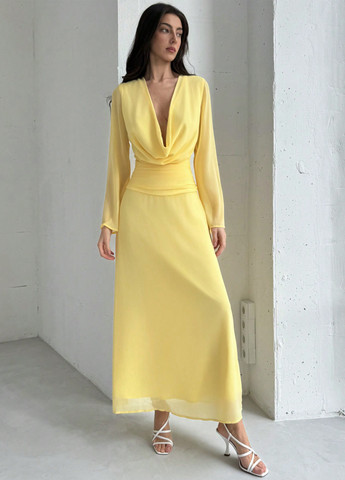 Жовтий святковий, вечірня сукня кльош SHEIN однотонна