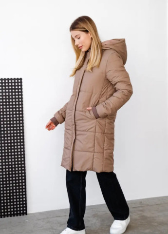 Коричневая зимняя удлиненная теплая зимння курточка для беременных коричневая до -35 °c мягкая и легкая To Be