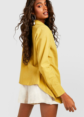 Горчичная кэжуал рубашка однотонная Boohoo