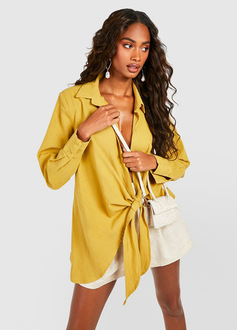 Горчичная кэжуал рубашка однотонная Boohoo