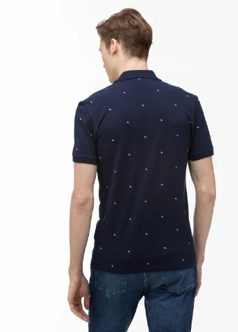 Темно-синяя футболка-поло для мужчин Lacoste с геометрическим узором