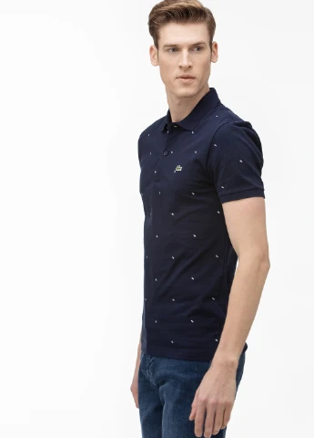 Темно-синяя футболка-поло для мужчин Lacoste с геометрическим узором