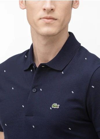 Темно-синяя футболка-поло для мужчин Lacoste с геометрическим узором