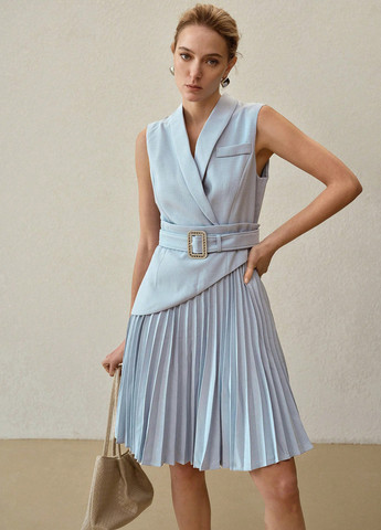 Блакитна ділова, кежуал сукня на запах SHEIN однотонна