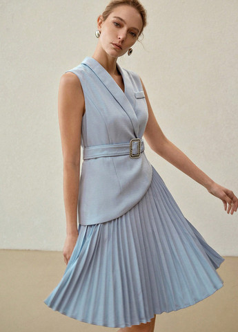 Блакитна ділова, кежуал сукня на запах SHEIN однотонна