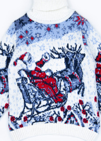 Белый зимний свитер для девочки зимний белый с дедом морозом Pulltonic Прямая