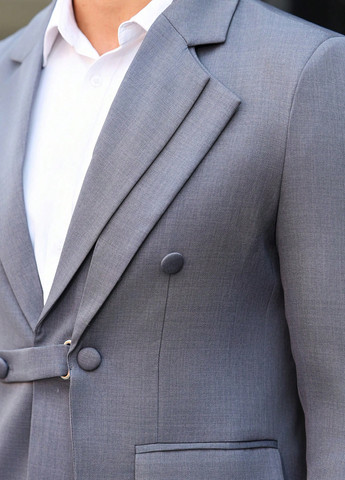 Серый демисезонный костюм (пиджак, брюки) брючный SHEIN