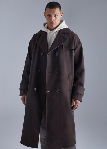 Темно-коричневе демісезонне Пальто двобортне Boohoo