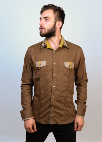 Светло-коричневая кэжуал рубашка однотонная New Way с длинным рукавом
