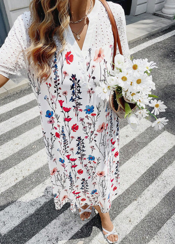 Белое кэжуал платье а-силуэт SHEIN с цветочным принтом