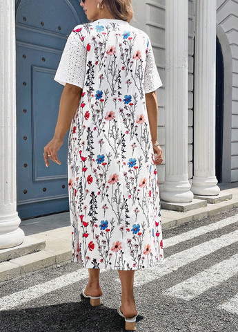 Белое кэжуал платье а-силуэт SHEIN с цветочным принтом