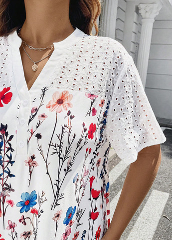 Белое кэжуал платье а-силуэт SHEIN с цветочным принтом