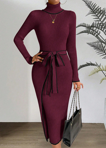 Бордова кежуал сукня на запах, сукня светр SHEIN однотонна