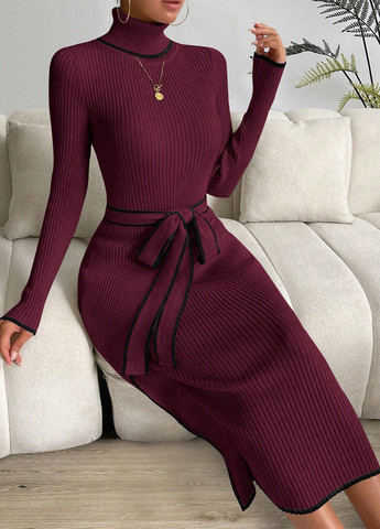 Бордова кежуал сукня на запах, сукня светр SHEIN однотонна