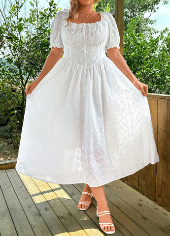 Белое вечернее, кэжуал платье с пышной юбкой SHEIN однотонное