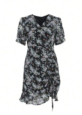 Комбінована кежуал, коктейльна сукня на запах SHEIN з квітковим принтом