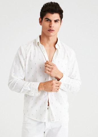 Белая кэжуал рубашка в горошек American Eagle с длинным рукавом
