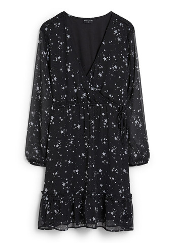 Черное кэжуал платье на запах C&A звезды