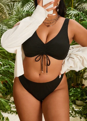 Чорний літній купальник (ліф, трусики) танк SHEIN