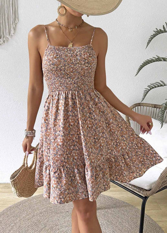 Пудровое кэжуал платье клеш, с открытой спиной SHEIN с цветочным принтом