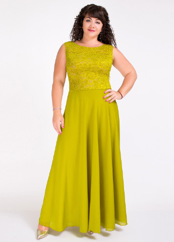 Лимонно-зеленое кэжуал платье клеш Adelin Fostayn однотонное
